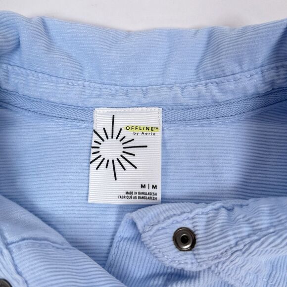 Offline By Aerie Corduroy Shirt Medium Blue Oversized Snap Button Up Shacket - Picture 6 of 10